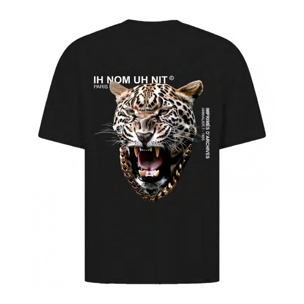 IH NOM UH NIT Luipaard Katoenen T-shirt Zwart Logo Print Black Heren