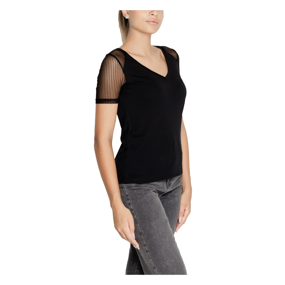 Jacqueline de Yong Gestreepte Mesh Top Herfst Winter Collectie Black Dames