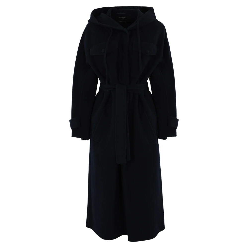 Max Mara Weekend Blauwe wollen lange jas met capuchon Blue Dames