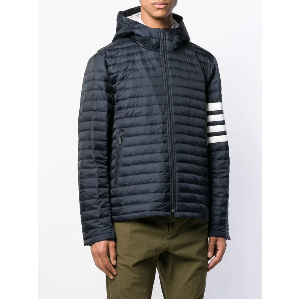 Thom Browne Blauwe donsjas met 4-Bar streep Blue Heren
