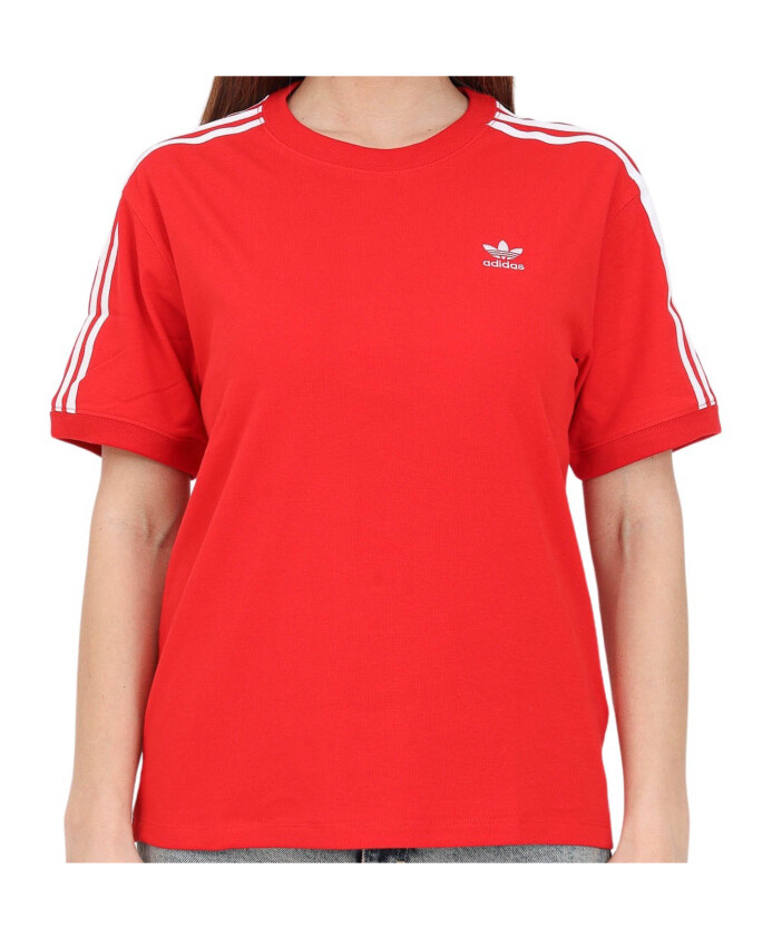 Maglietta rossa da donna con strisce bianche, Adidas Originals, T-shirt