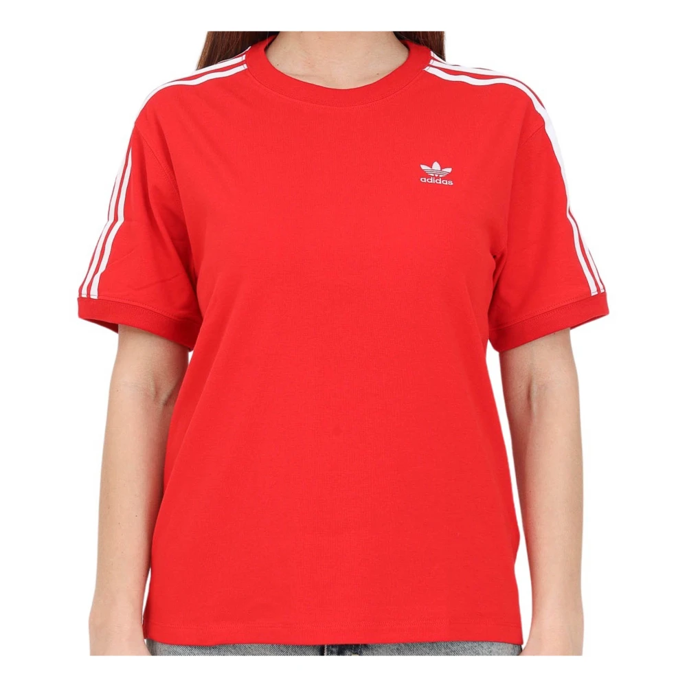 Adidas Originals Rode dames T-shirt met witte strepen Red Dames