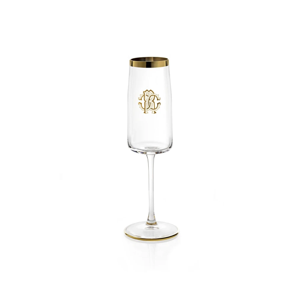 Roberto Cavalli Guld Monogram Champagne Glas Set Gray, Unisex