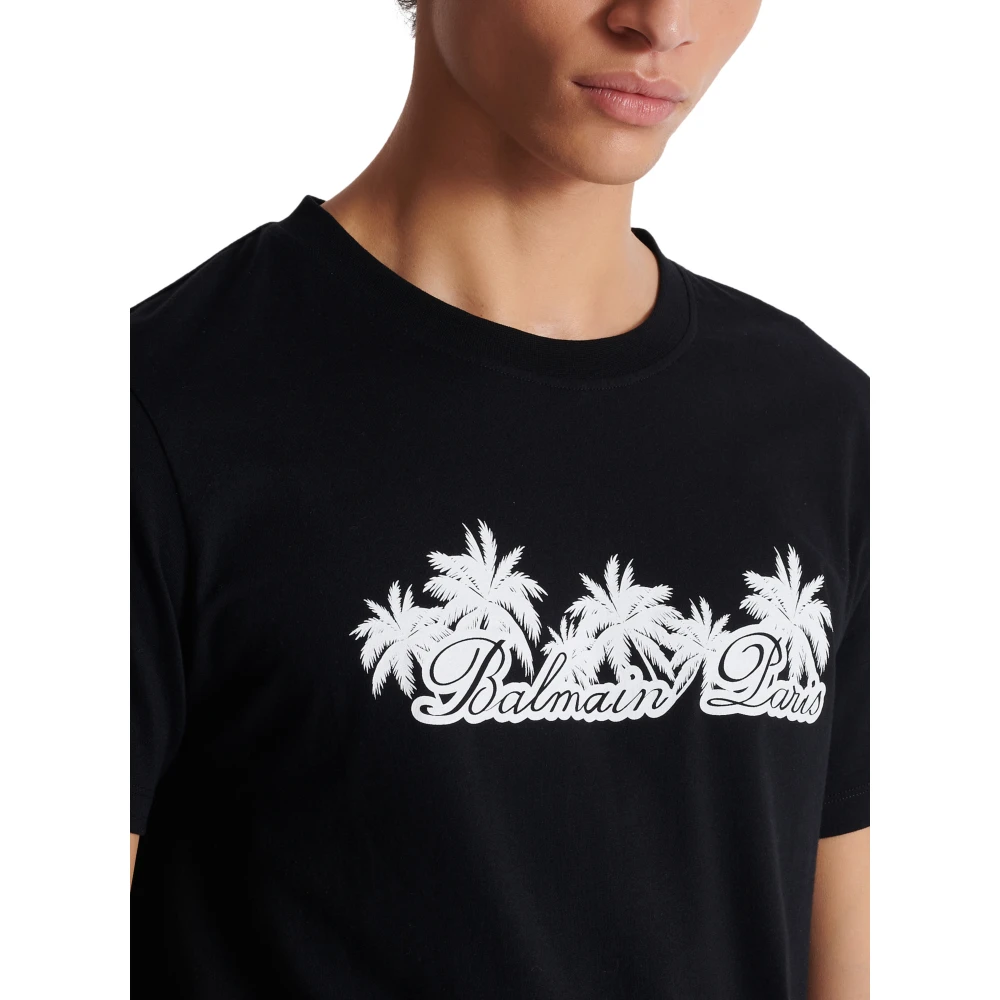 Balmain T-shirt met palmboom handtekeningprint Black Heren