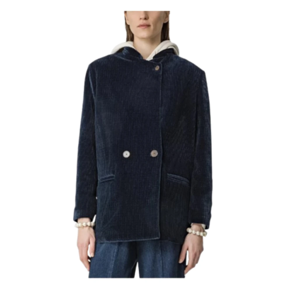 Forte Fluweel Geribbelde Jersey Jas Blue Dames
