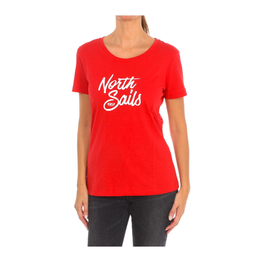 North Sails Women's Red T-Shirts, S, Short Sleeve T-Shirt With Ribbed Neckline