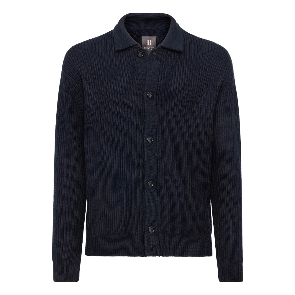 Boggi Milano Cardigan med skjortkrage i merinoull Blue, Herr