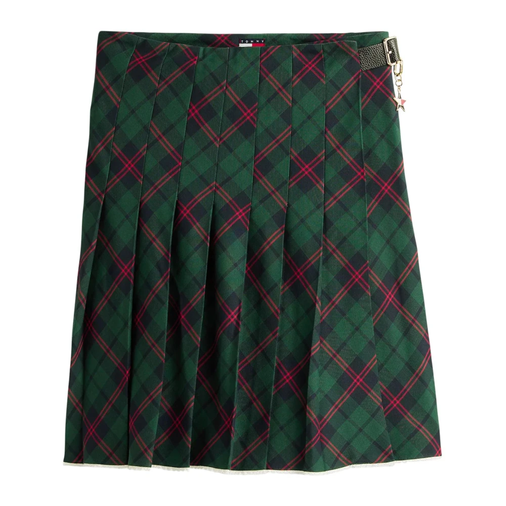 Tommy Jeans Women's Green Tartan Check Pleated Midi Skirt