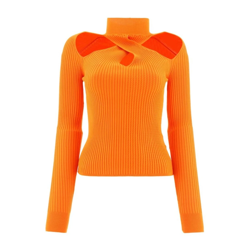 Msgm Geribbelde Gebreide Top met Uitsnijding Orange Dames