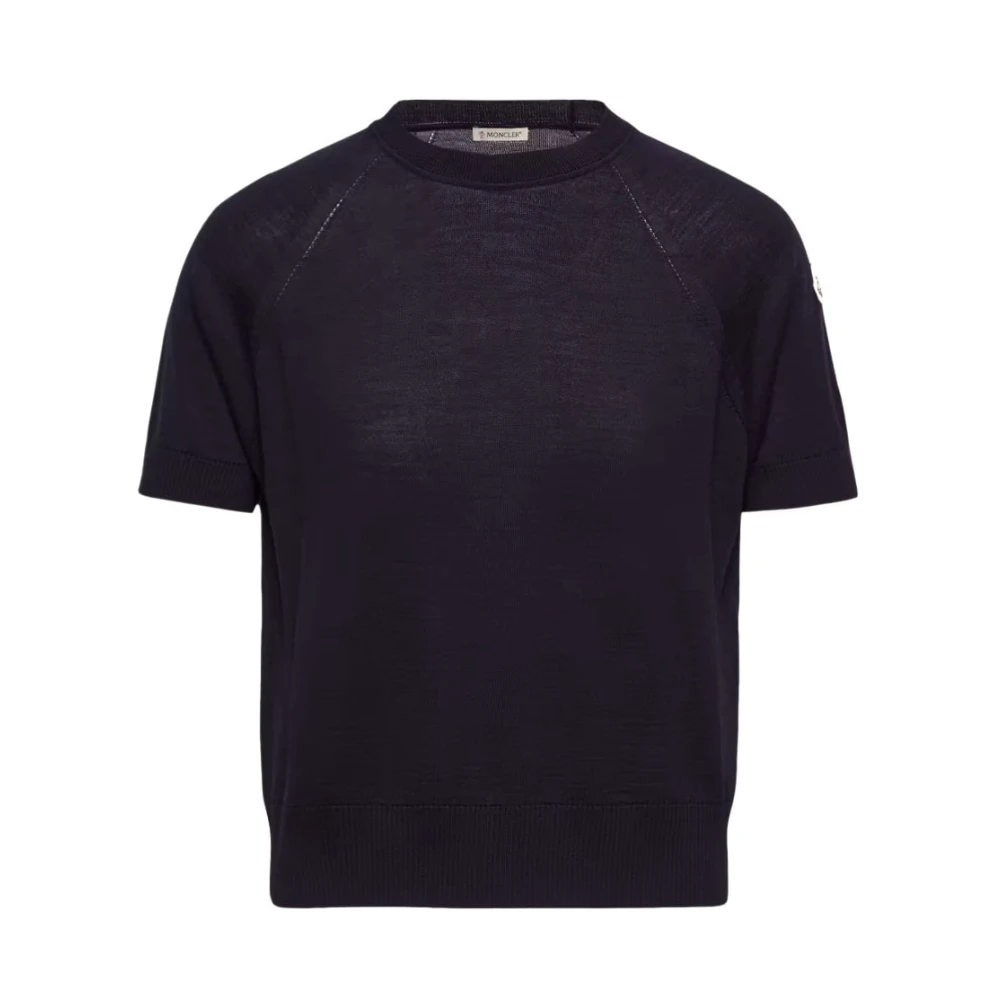 Moncler , Round-Neck Knitwear, Male, Blue, L, Knitted T Shirt