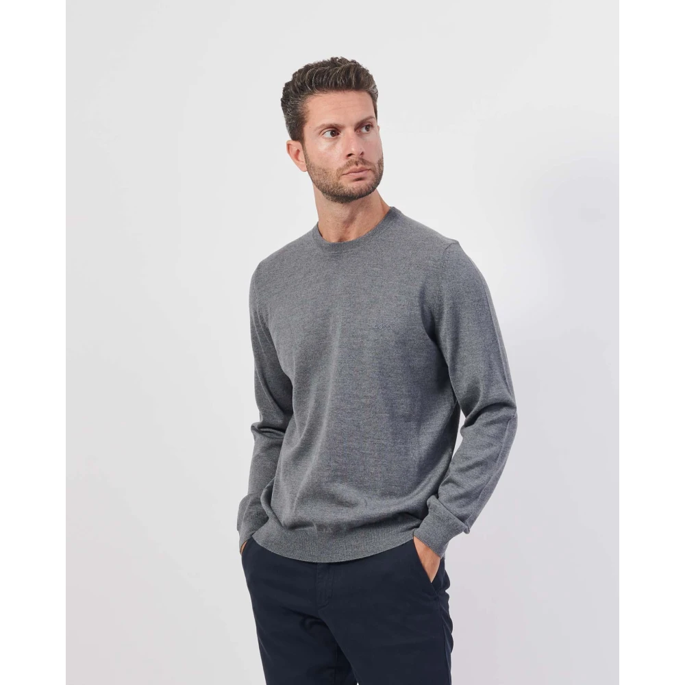 Hugo Boss Grijze Crewneck Sweater met Geborduurd Logo Gray Heren