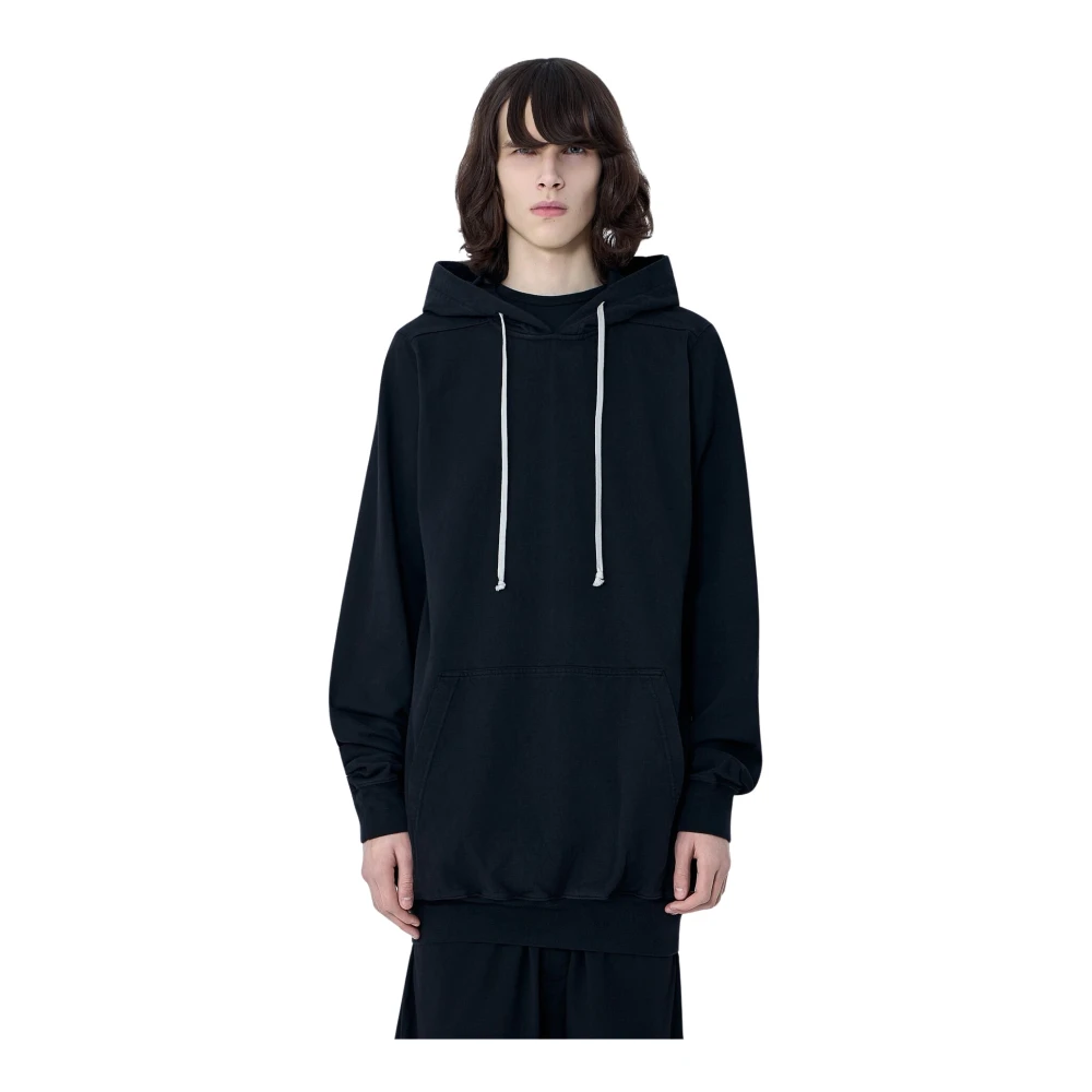Rick Owens Black Hoodies, Male, Xl, Drawstring Hooded Sweatshirt
