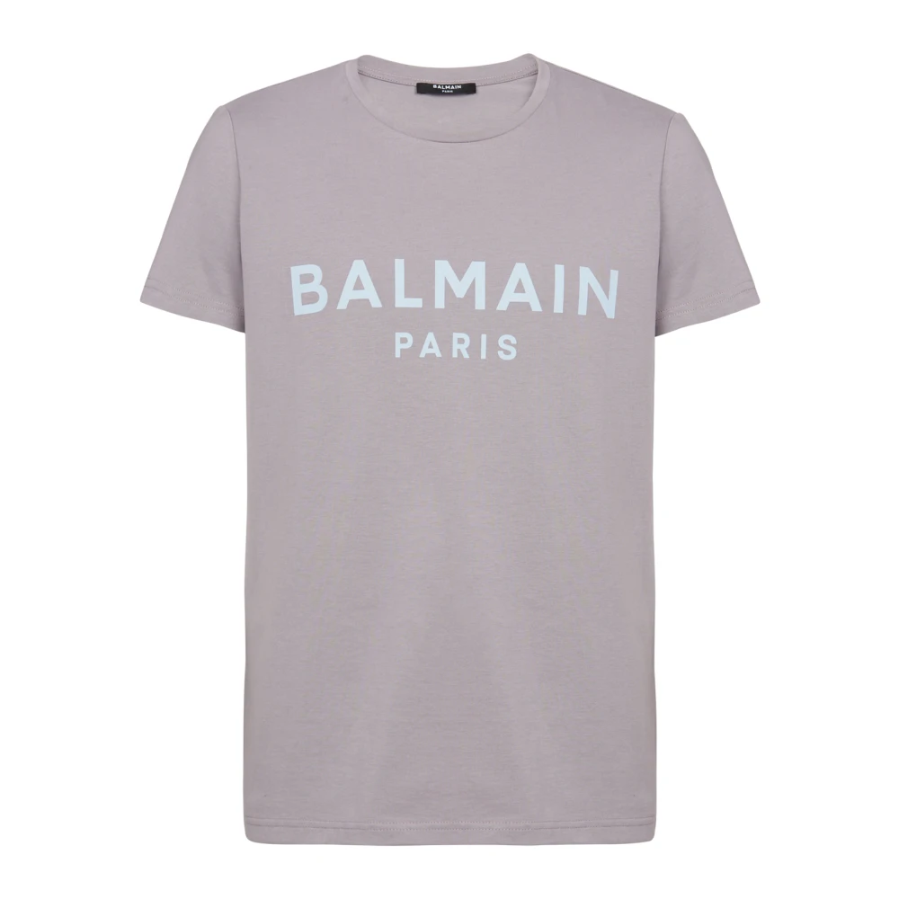 Balmain Bomullstryckt Paris-logotyp T-shirt Gray, Herr