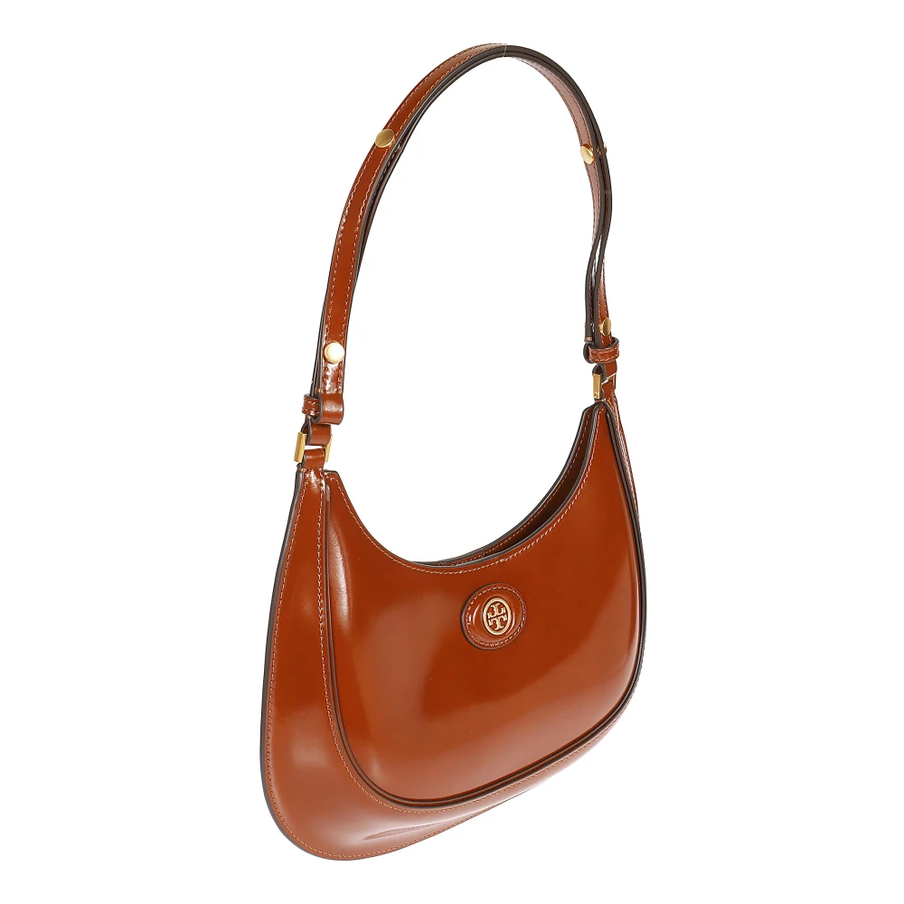 TORY BURCH Zwarte Lak Geborsteld Messing Handtas Brown Dames