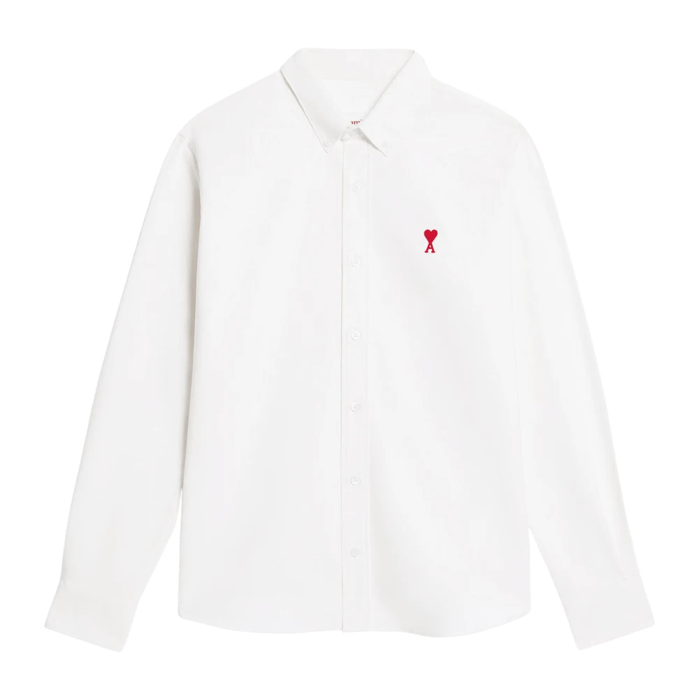 Ami Paris Witte Hart Geknoopte Overhemd White Heren