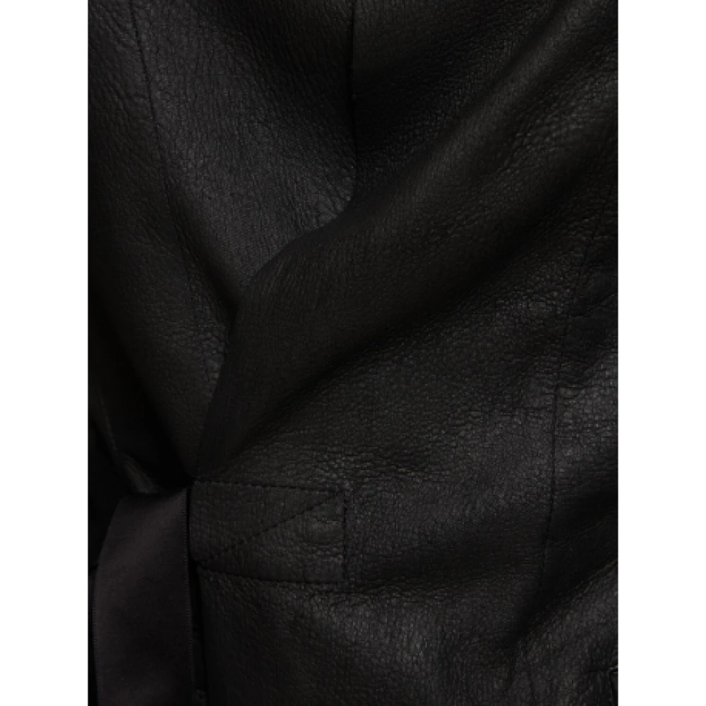 Rick Owens Zwart Leren Jas Wrap Cut Model Black Dames