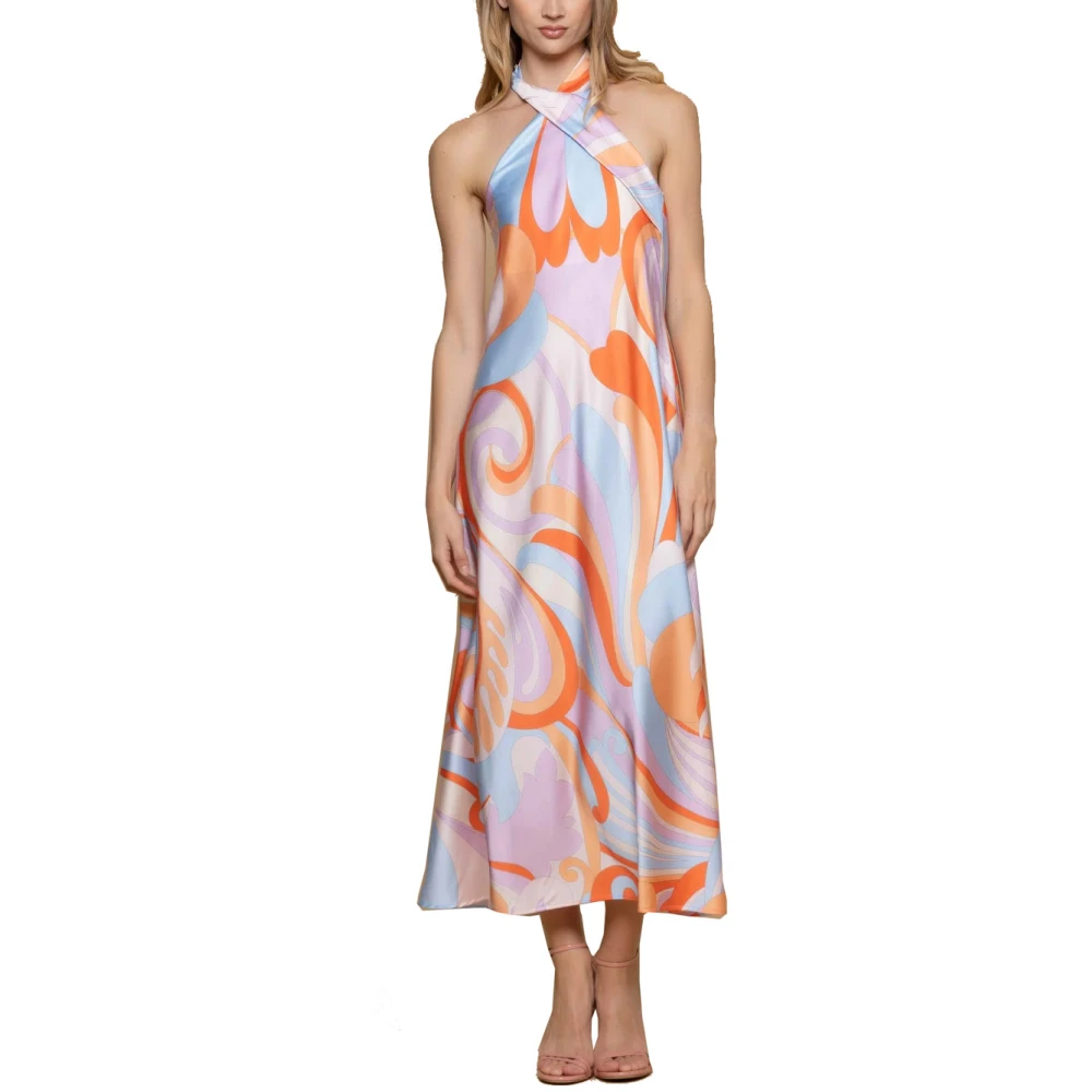 Kocca Elegante Lange Jurk Optisch Patroon Multicolor Dames