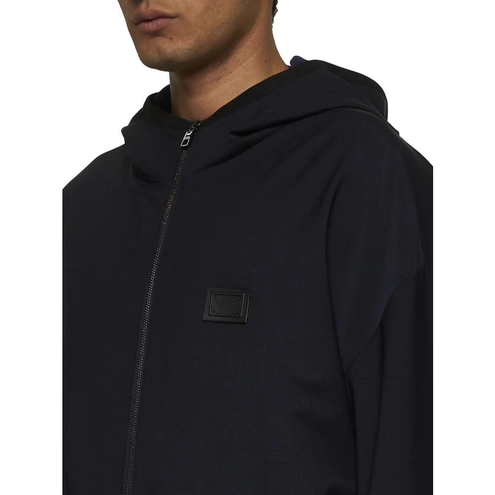 Dolce & Gabbana Blauwe Hooded Wollen Jas Black Heren