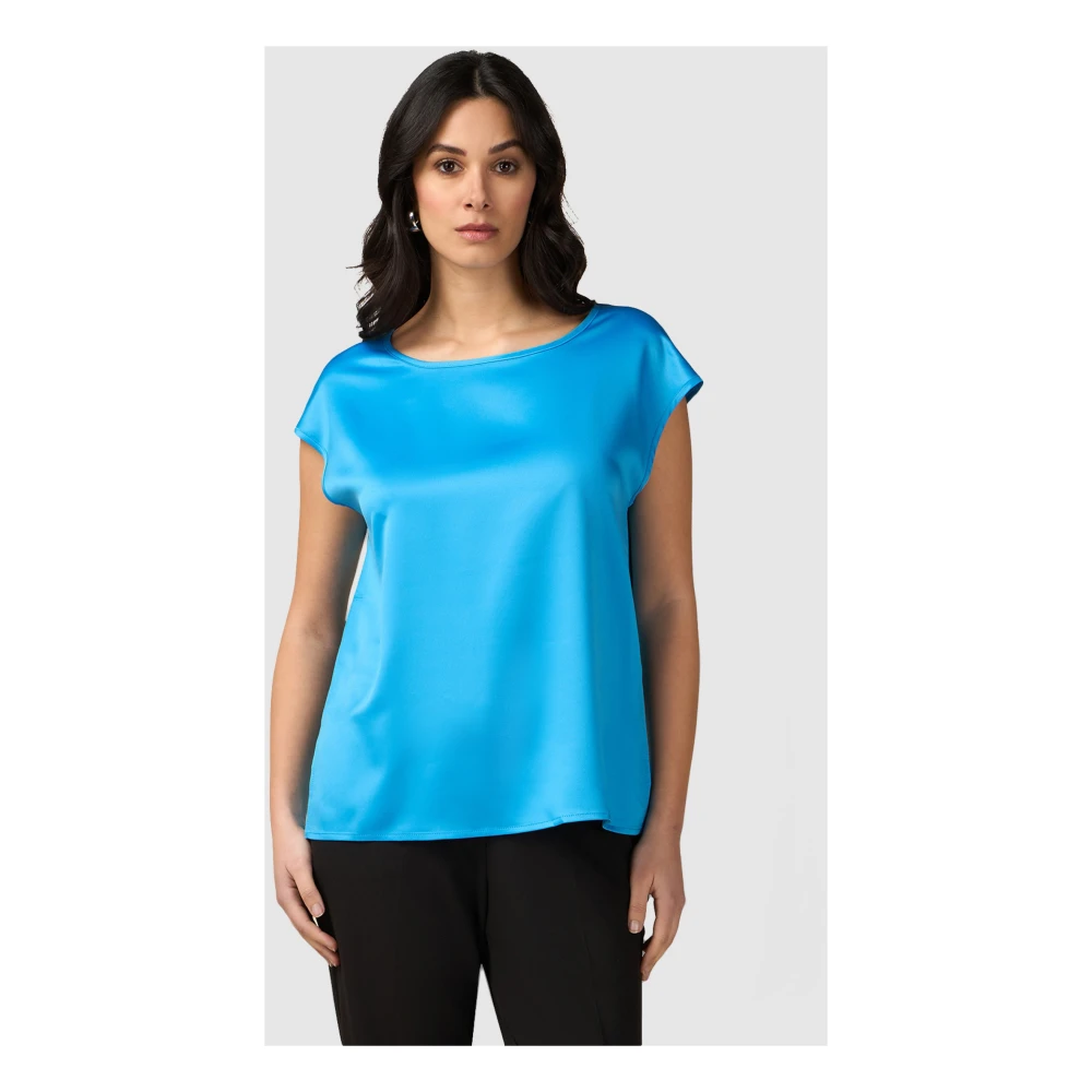 Oltre Kimono Sleeve T-Shirt in Satijn en Viscose Jersey Blue Dames