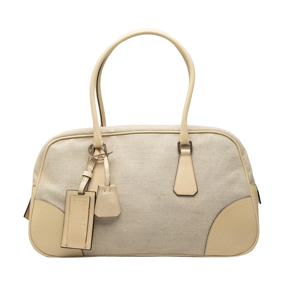 Prada Vintage Women's Beige Vintage Handbags, One Size, Pre-Owned Structured Handle Bag