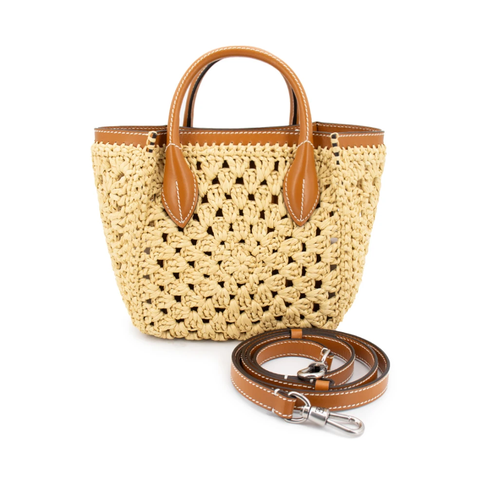 Ermanno Scervino Gehaakte Raffia Winkelmand met Leren Details Yellow Dames