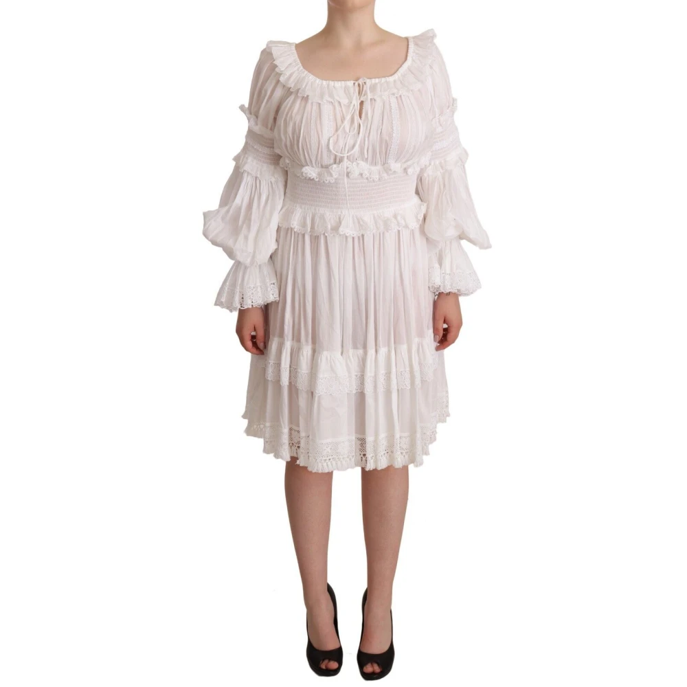 Dolce & Gabbana Elegant Vit Off-Shoulder Ruffled Klänning White, Dam