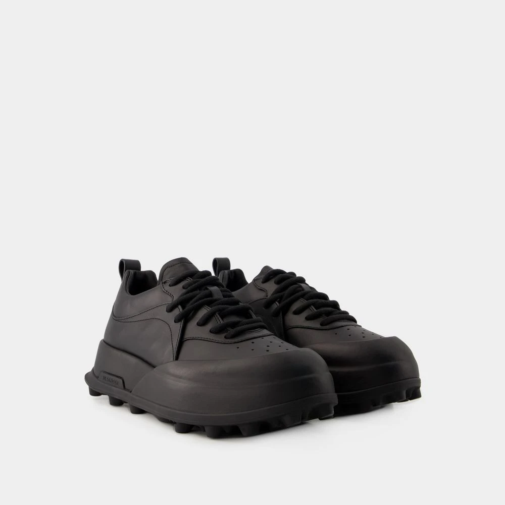 Jil Sander Zwarte Leren Sneakers Ronde Neus Black Heren