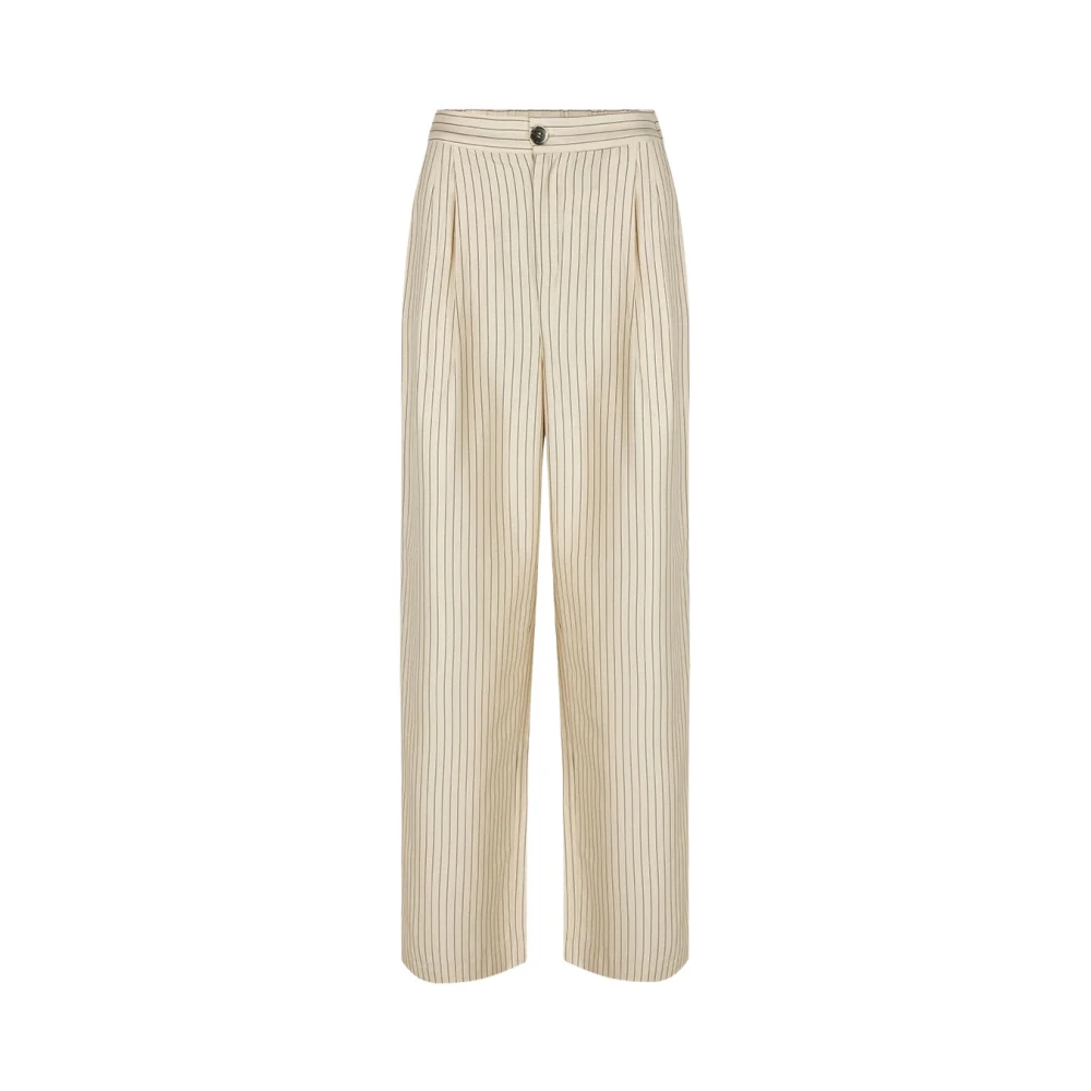 Modström wide leg pantalon Isabel met krijtstreep zand zwart