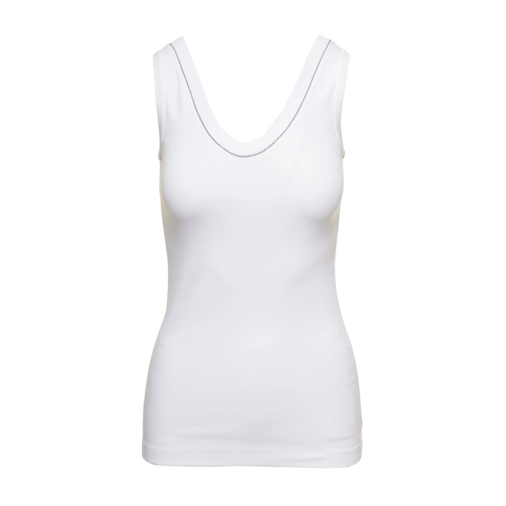 Brunello Cucinelli Women's White Cotton Tank Top With Monile Detail