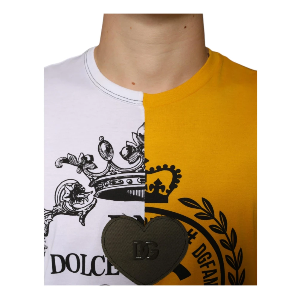 Dolce & Gabbana Wit Geel Logo Print T-shirt Multicolor Heren