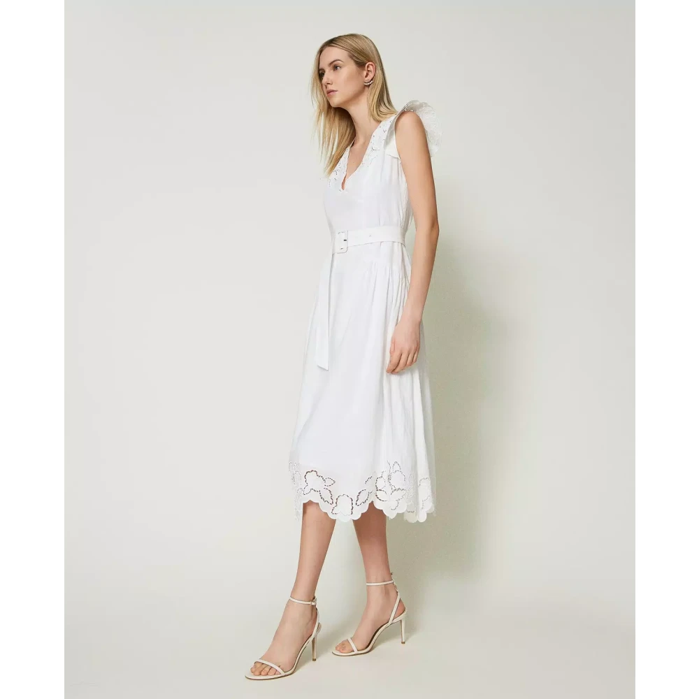 Twinset Bloemen Geborduurde Linnen Jurk White Dames