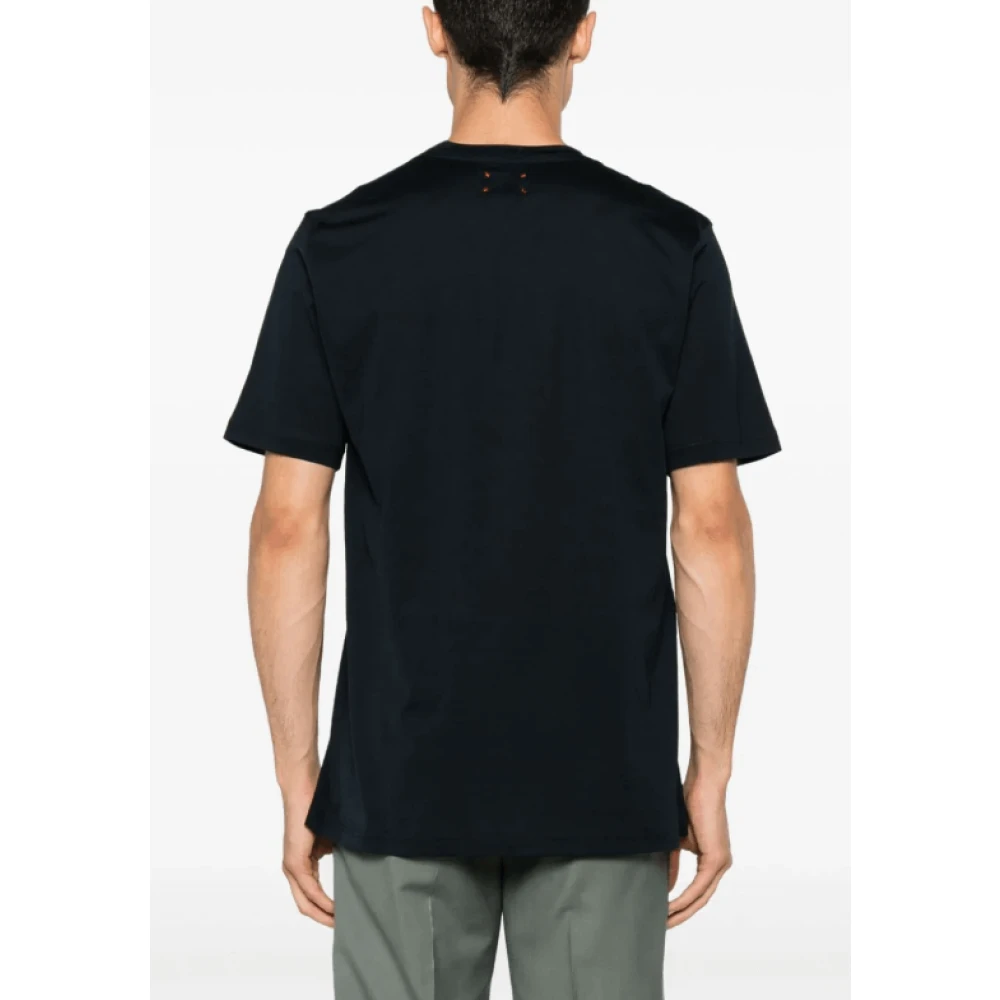 Kiton Midnight Blue Flocked Logo T-Shirt Blue Heren
