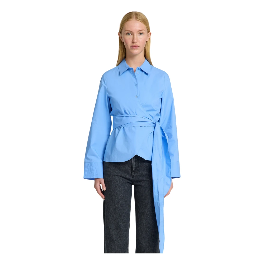 Selected Femme Gekruiste Katoenen Shirt Blue Dames