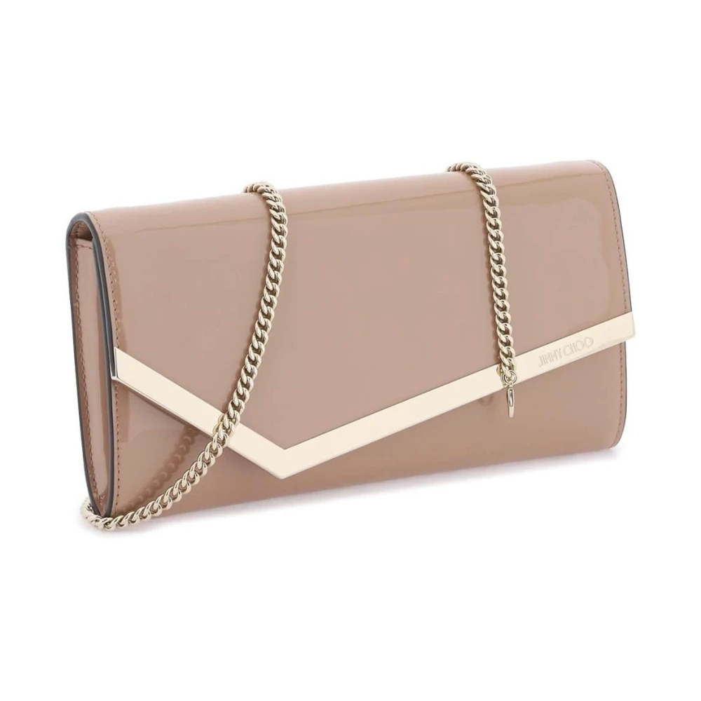 Jimmy Choo Patentleren Emmie Clutch met Metalen Trim Beige Dames