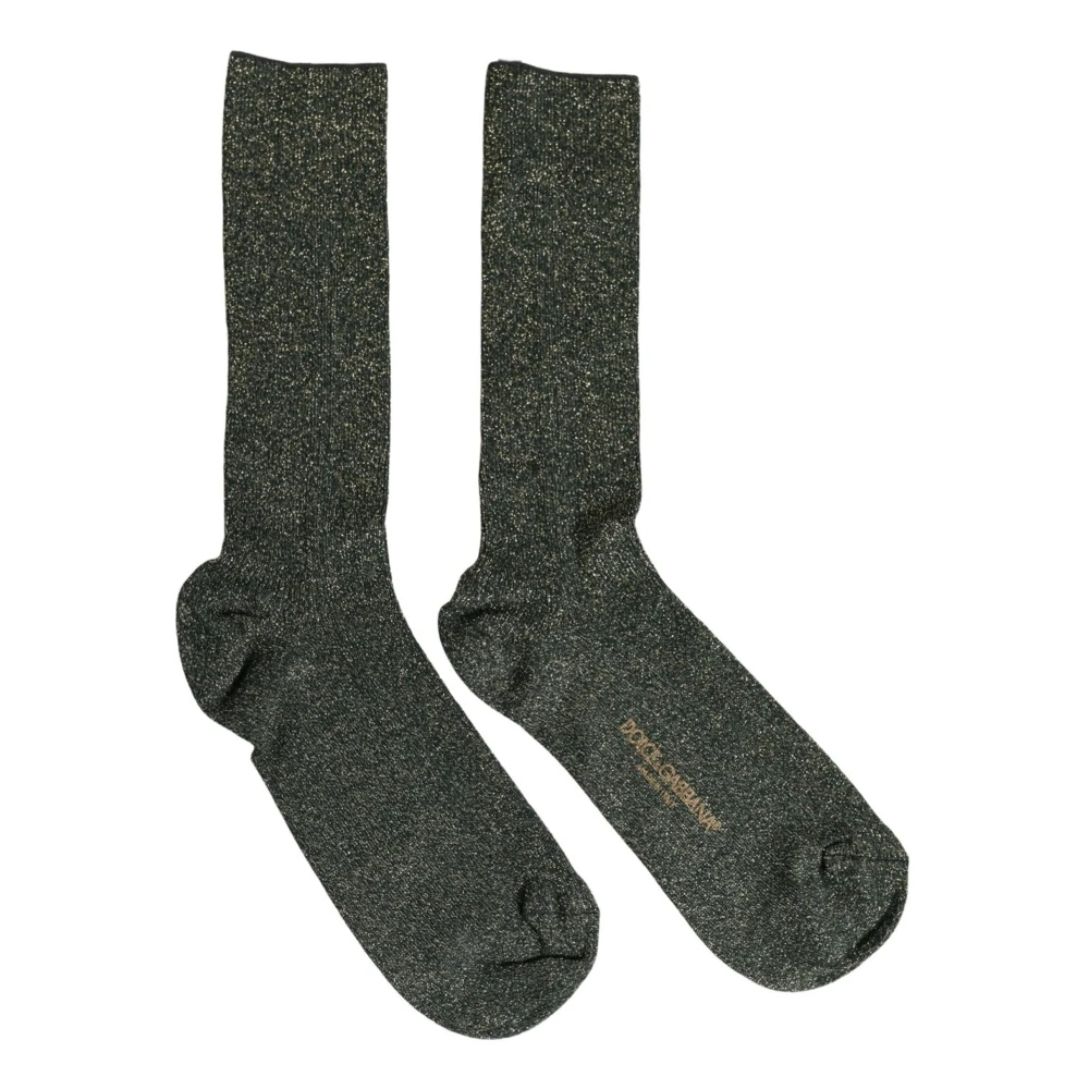 Dolce & Gabbana Dark Green Viscose Logo Mid Calf Accessory Socks - S - Image 2