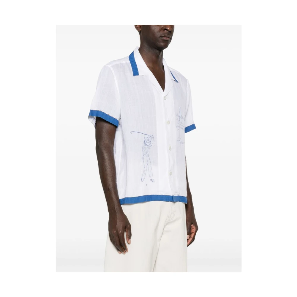 Bode Witte Camp Kraag Shirt met Geborduurd Motief White Heren