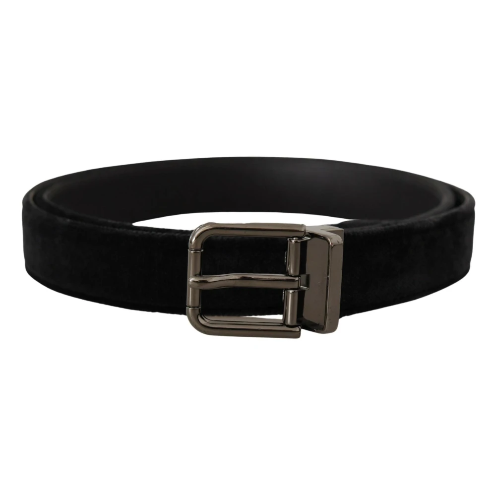 Dolce & Gabbana Men's Silver Velvet Tone Logo Metal Buckle Belt