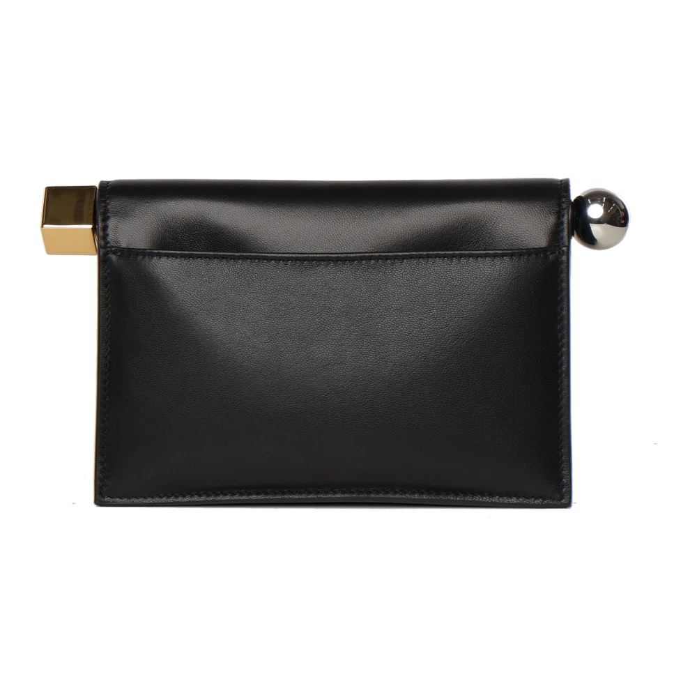 Jacquemus Zwarte leren clutch met metalen afwerking Black Dames