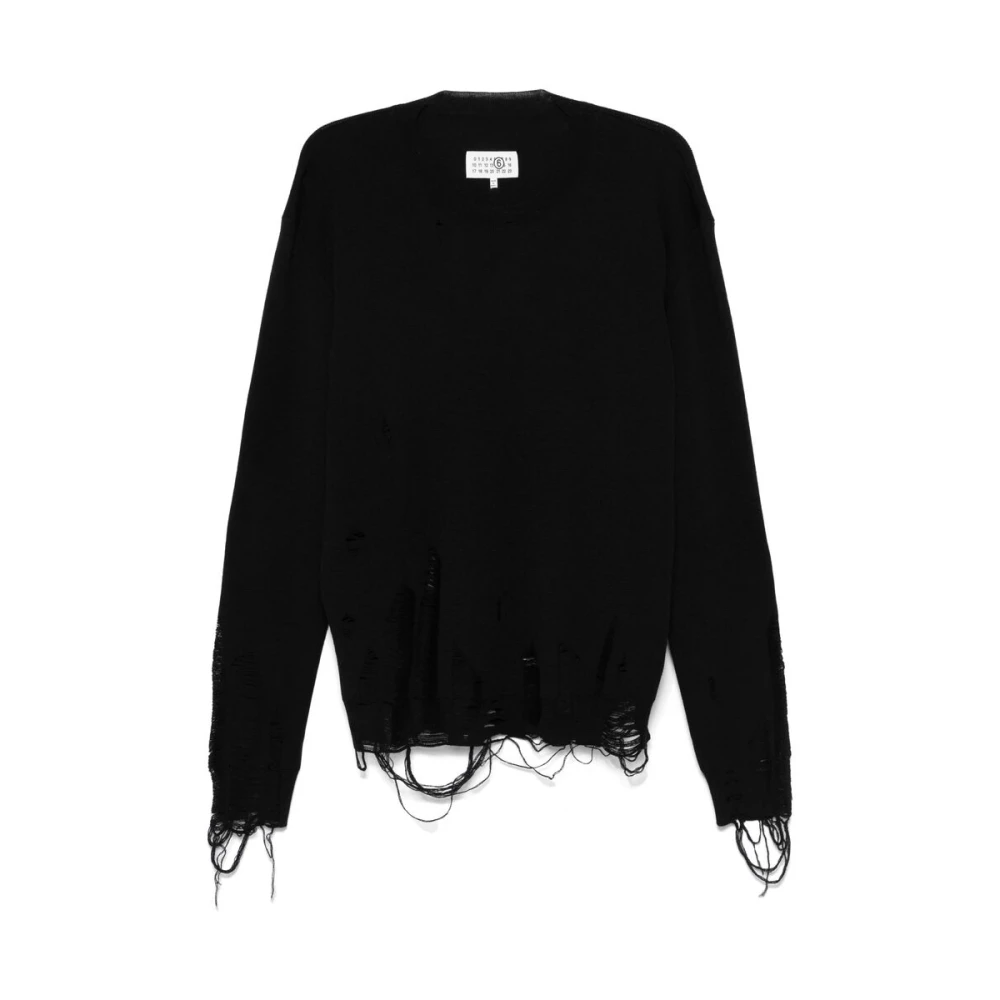 MM6 Maison Margiela Zwarte Distressed Gebreide Trui Black Heren