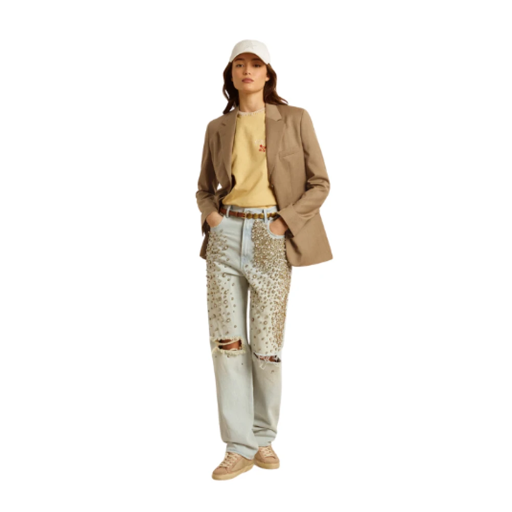 Golden Goose Tortora Wol Double-Breasted Blazer Beige Dames