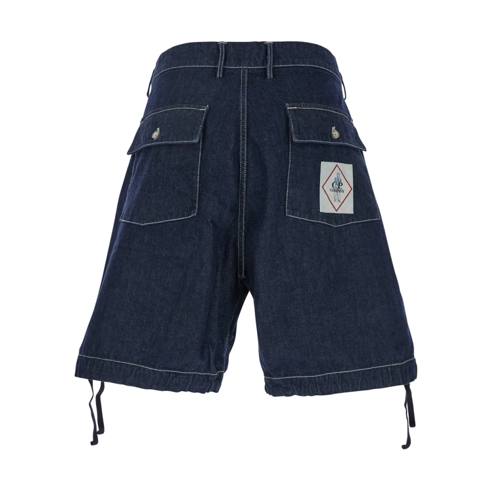 C.P. Company Donkerblauwe Denim Logo Patch Shorts Blue Heren