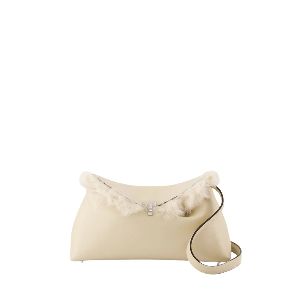 TotêMe Witte leren clutch met shearling Beige Dames