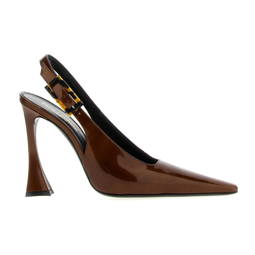 Saint Laurent Brun läder slingback pumps Brown, Dam