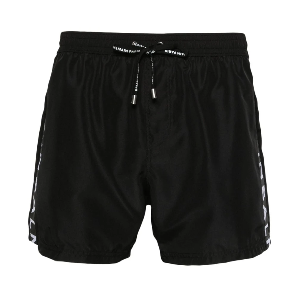 Balmain Swim Boxer met Zilver Geborduurd Logo Black Heren