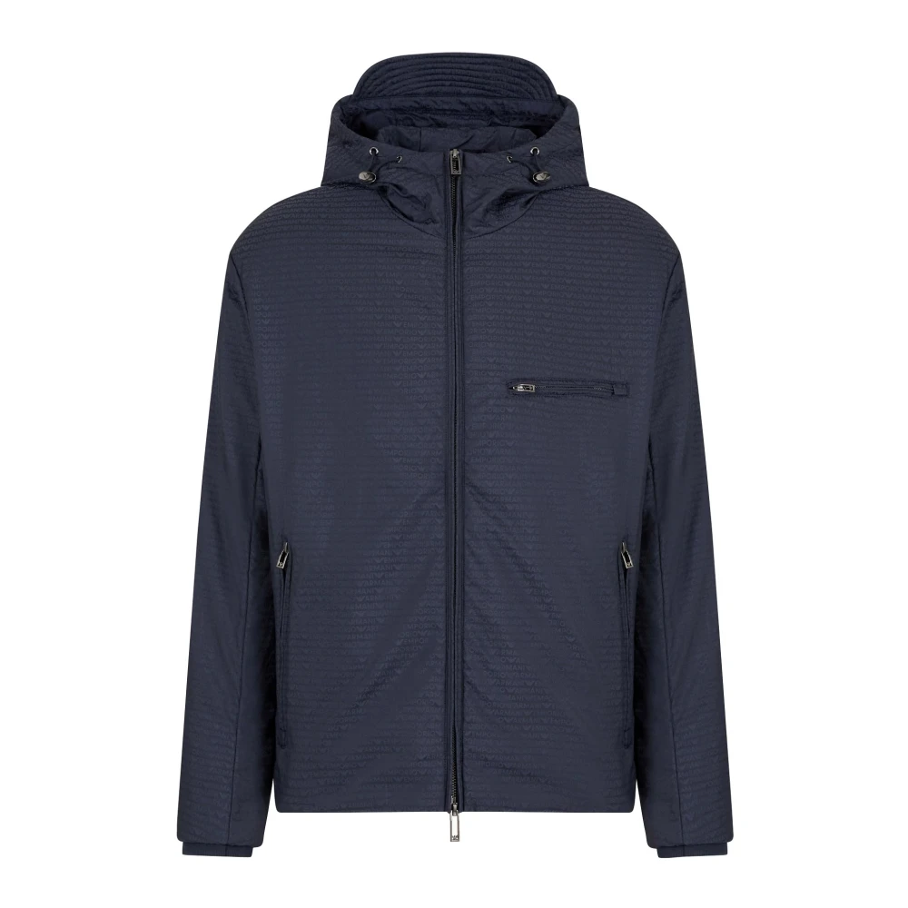 Emporio Armani Blauwe Jacquard Logo Hoodie Jas Blue Heren