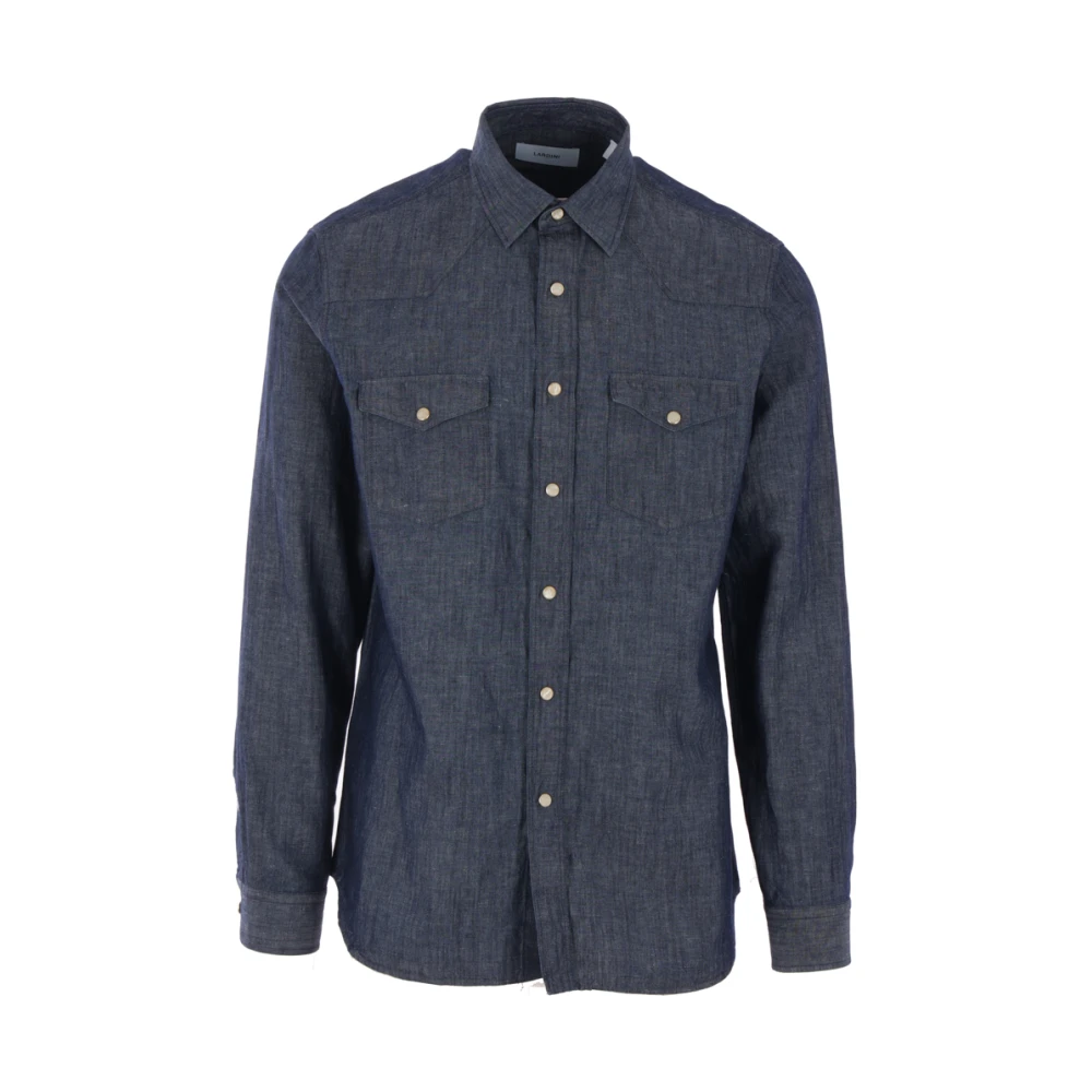 Lardini Blauwe Denim Overhemd Klassieke Stijl Blue Heren