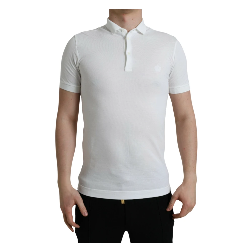 Dolce & Gabbana Kroon Geborduurd Gekraagd T-Shirt White Heren