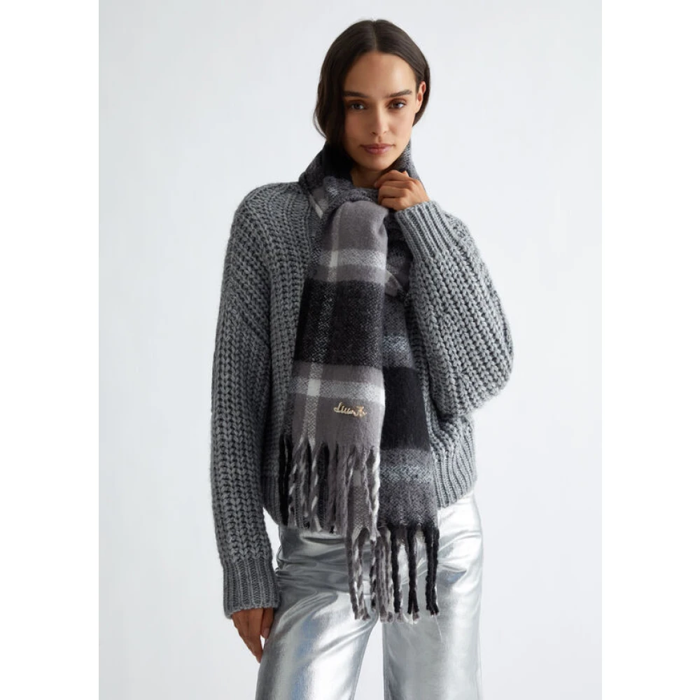 Liu Jo Geruite Jacquard Sjaal met Franjes Gray Dames