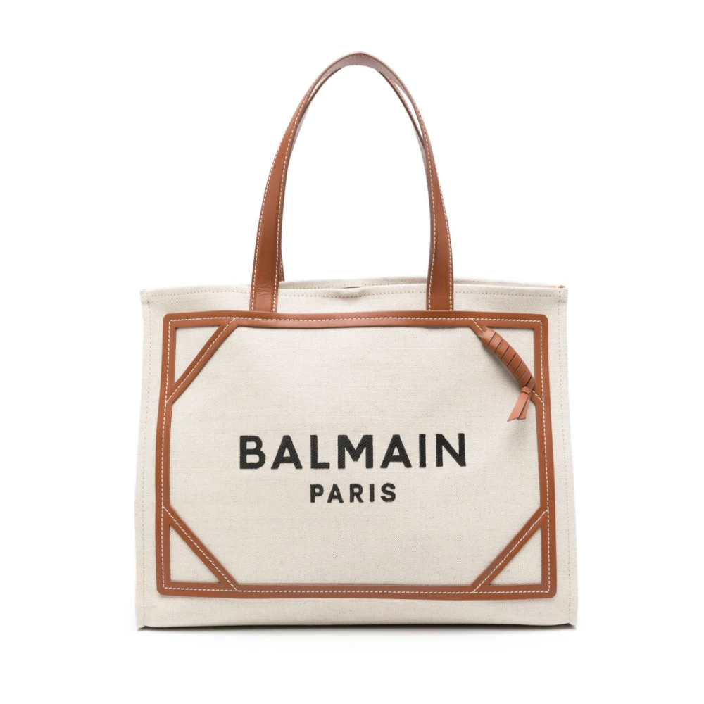 Balmain Bruin Leren Tote Tas met Logo Brown Dames