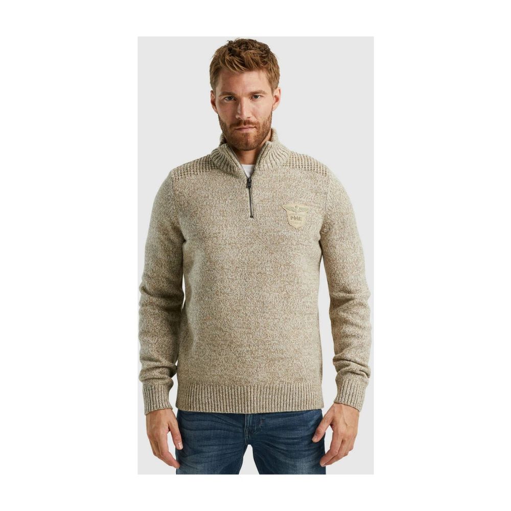 PME Legend Zware Gebreide Pullover R-Hals Trui Beige Heren